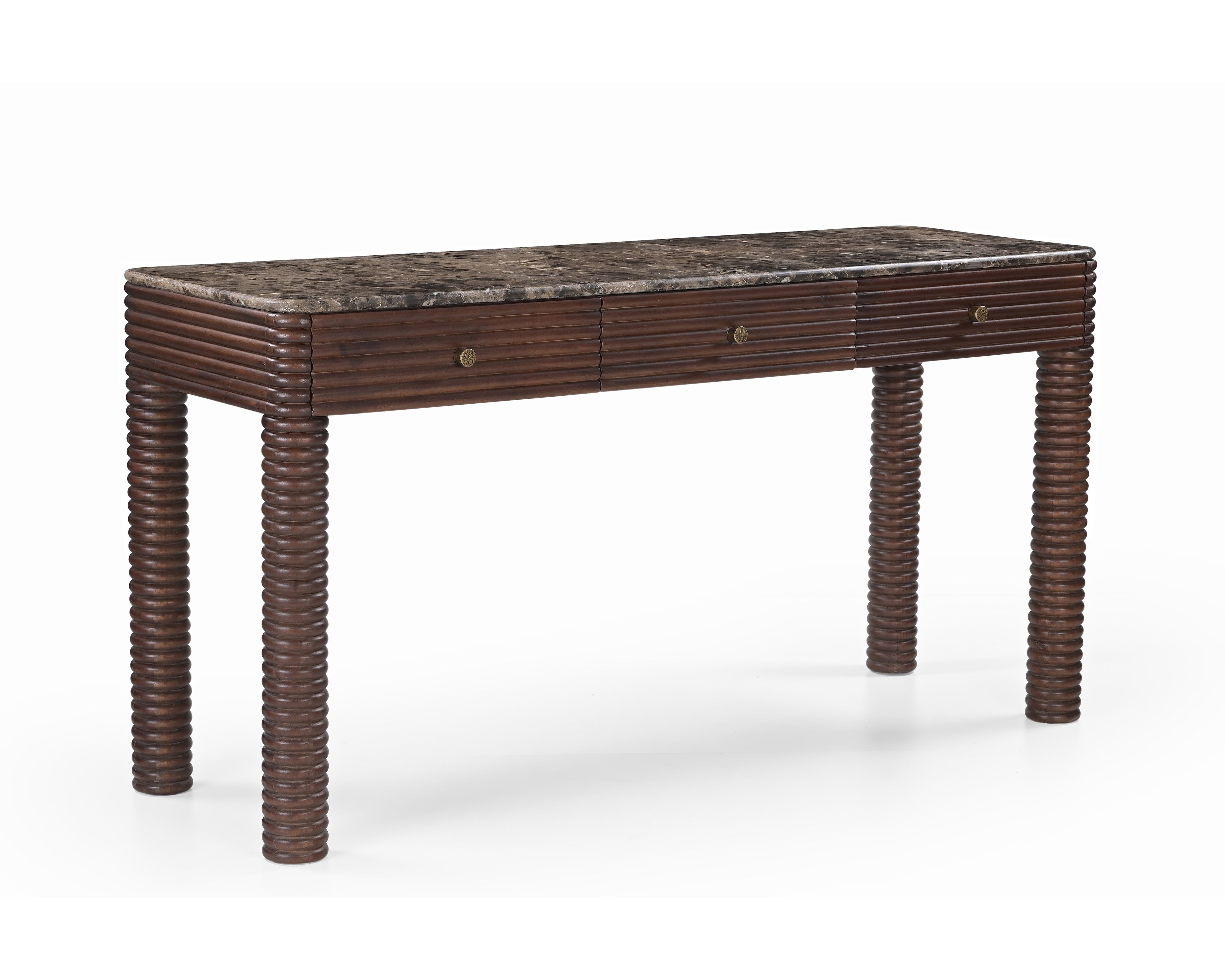 Allure Dark Brown Emperador Marble & Acacia Wood Desk by Liang & Eimil