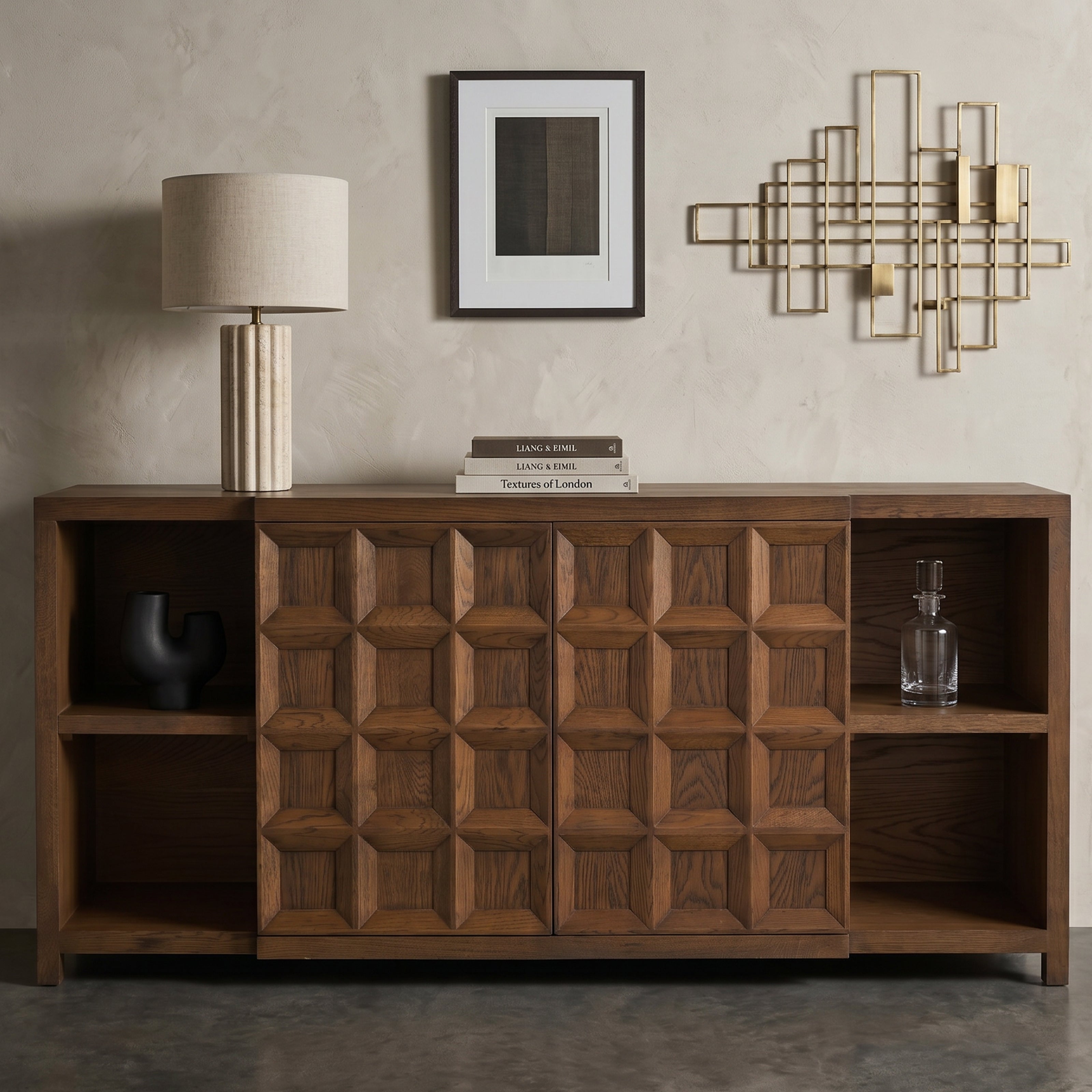 Llauna Brushed Mid-Brown Oak 4 Door Sideboard Liang & Eimil