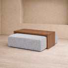 William Norfolk Wheat Chenille Fabric Ottoman Coffee Table with Ash Brown Frame by Liang & Eimil
