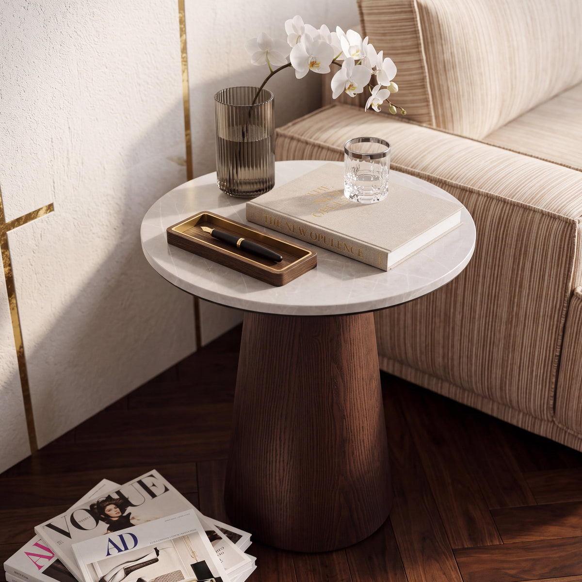 Emilio Side Table - Dark Brown & Beige Marble Liang & Eimil
