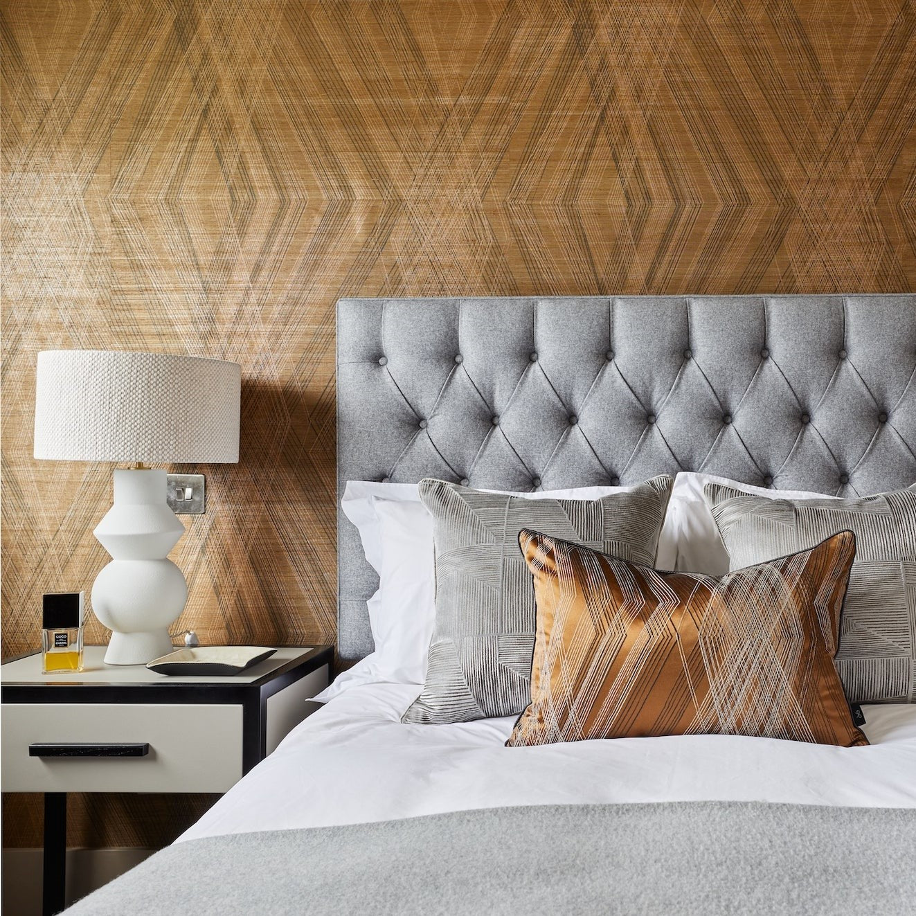 Roux Taupe Faux Leather & Ash Wood Bedside Table by Liang & Eimil