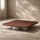 Lakeside II Walnut Wood Coffee Table with Grey Metal Base by Tommy Franks