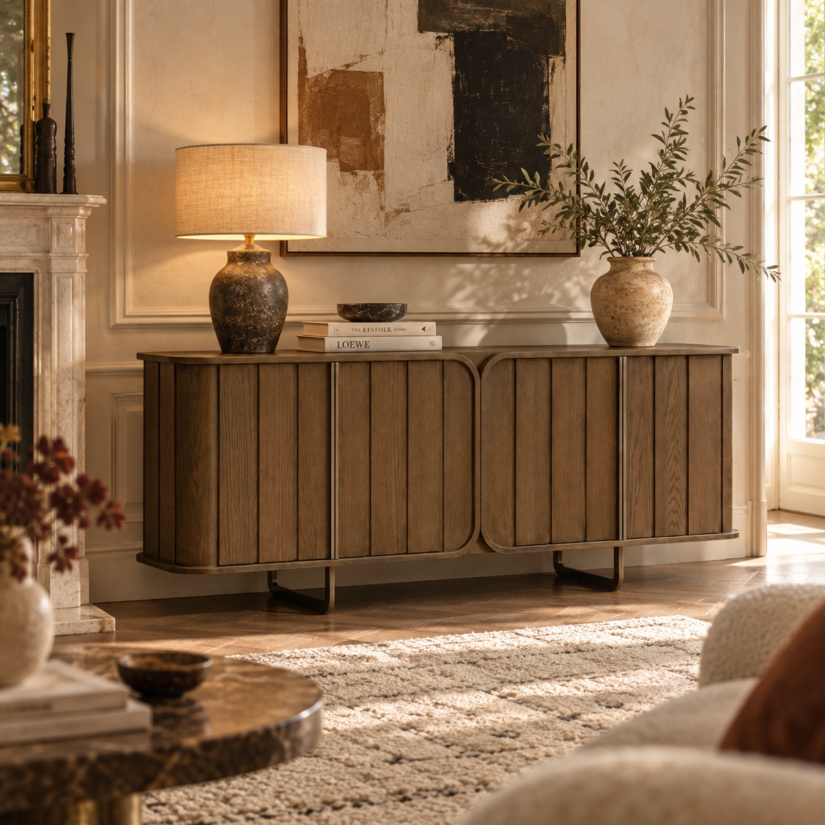 Lisbon Textured Caramel Oak Sideboard by Berkeley Designs