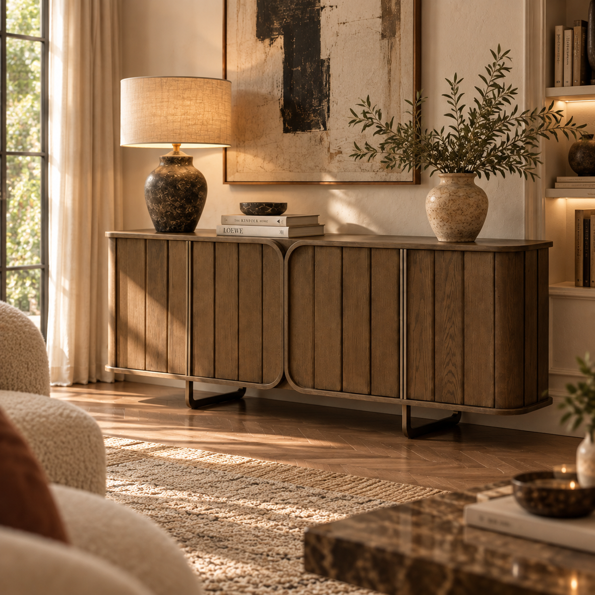 Lisbon Textured Caramel Oak Sideboard by Berkeley Designs