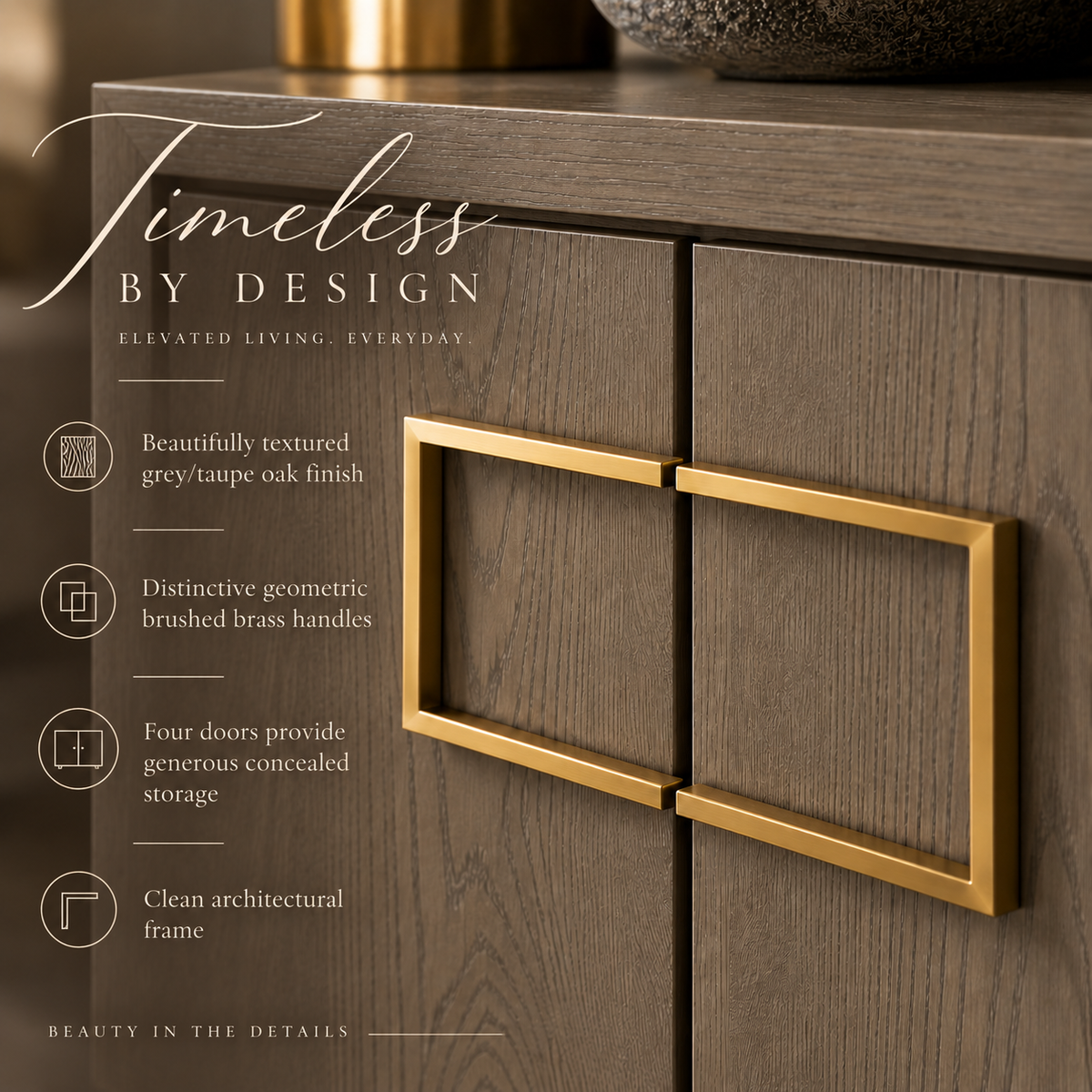 Lucca Grey Oak Veneer Sideboard with Gold Handles by Berkeley Designs