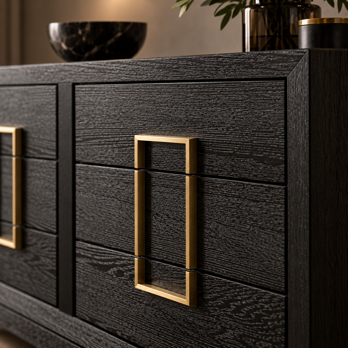 Lucca Dark Brown Oak Chest of Drawers with Gold Handles Berkeley Designs