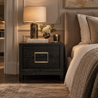 Lucca Brown Oak Wood Bedside Table with Gold Handles by Berkeley Designs