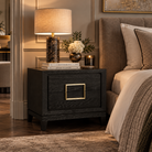 Lucca Brown Oak Wood Bedside Table with Gold Handles by Berkeley Designs