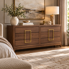 Lucca Chest of Drawers Walnut & Oak Wood with Gold Handles 6 Drawer by Berkeley Designs