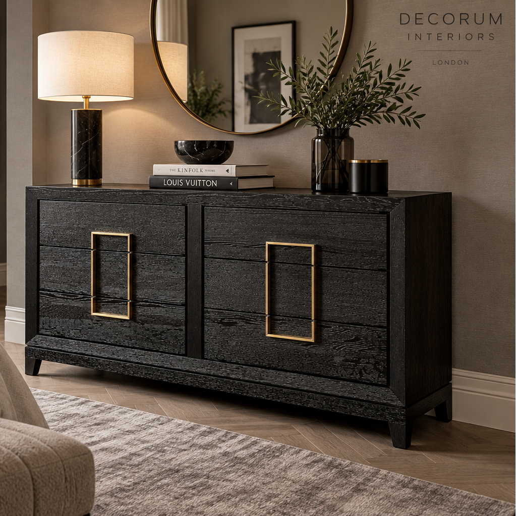 Lucca Dark Brown Oak Chest of Drawers with Gold Handles by Berkeley Designs