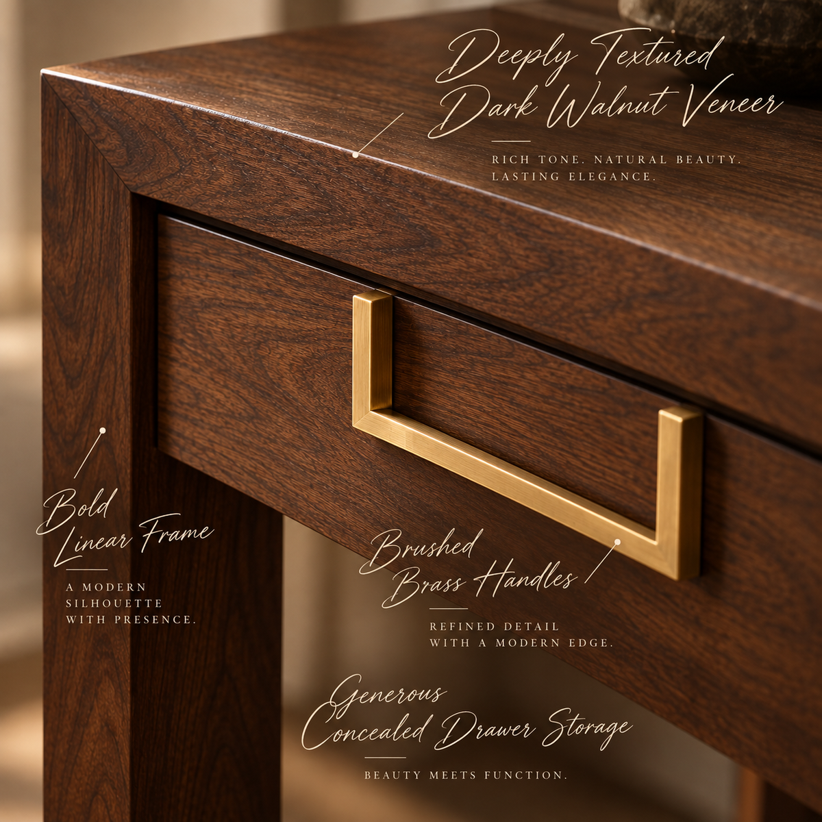 Lucca Walnut & Brass Console Table by Berkeley Designs