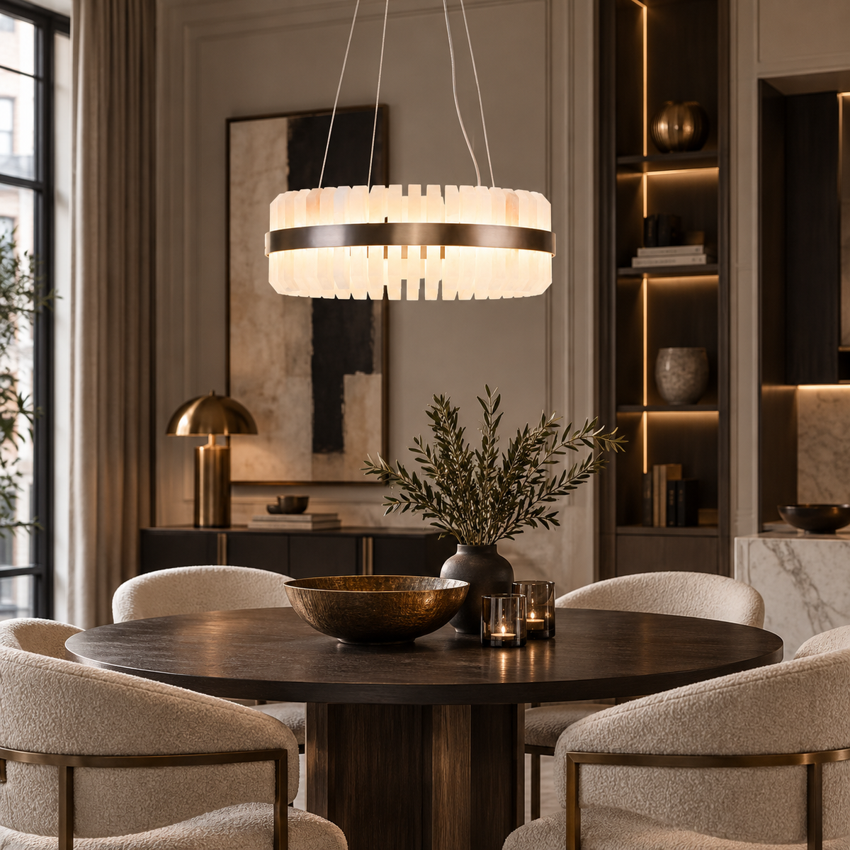 Lunara Bronze & Alabaster Pendant 65cm by Decorum Collection