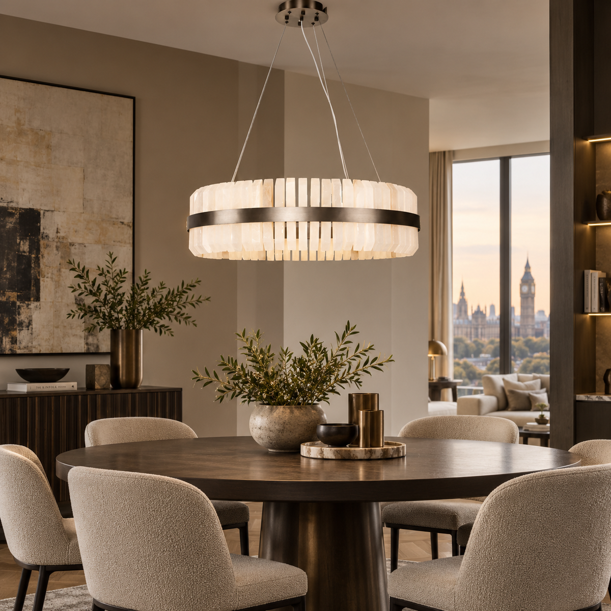 Lunara Bronze & Alabaster Pendant 80cm Decorum Collection