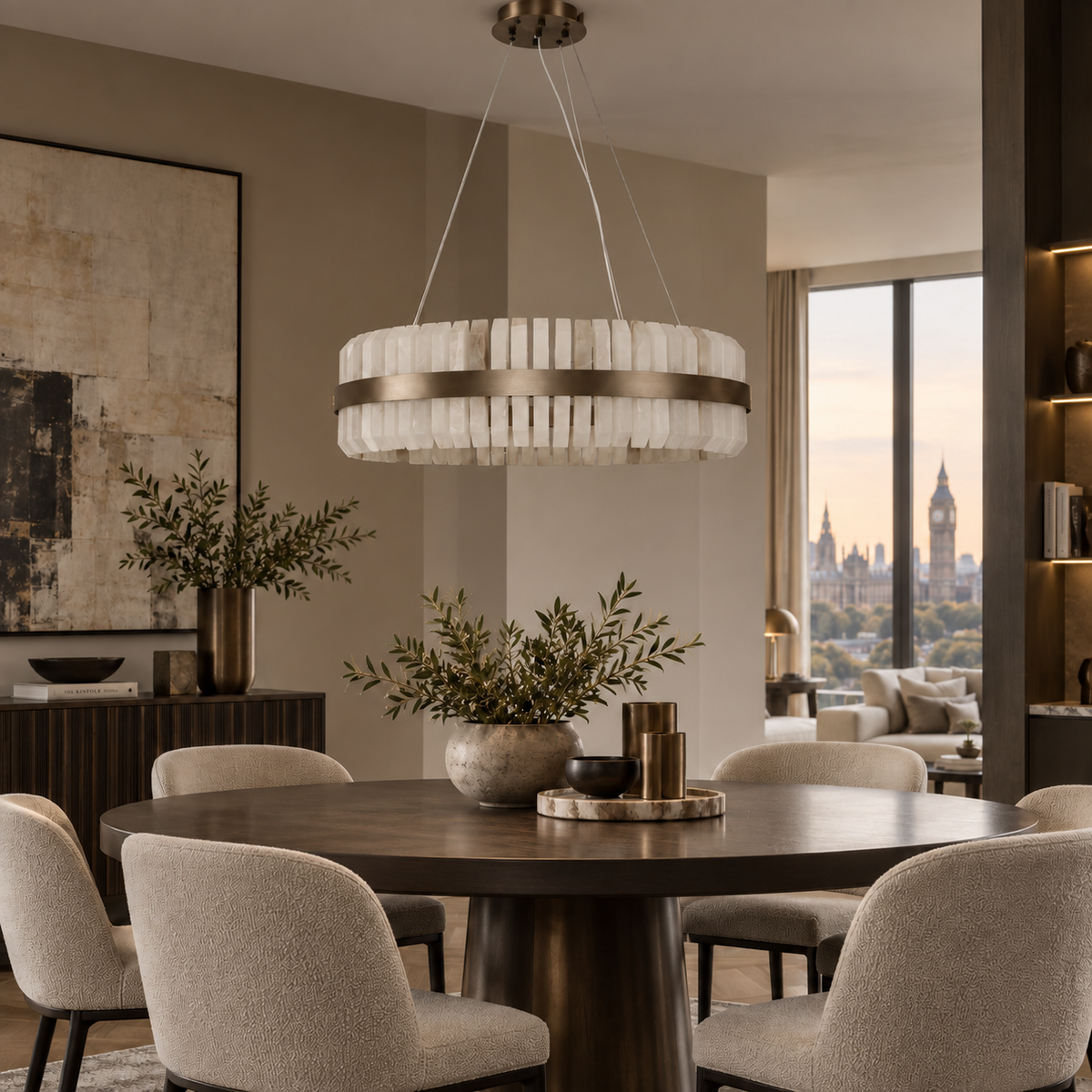 Lunara Bronze & Alabaster Pendant 80cm Decorum Collection
