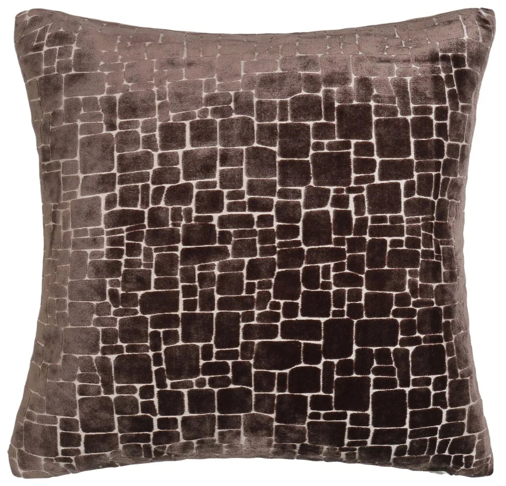 Bergen Cut Velvet Abstract Squares Cushion - Chocolate Malini
