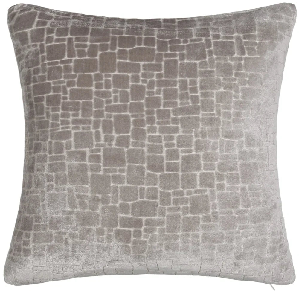 Bergen Cut Velvet Abstract Squares Cushion - Taupe Malini