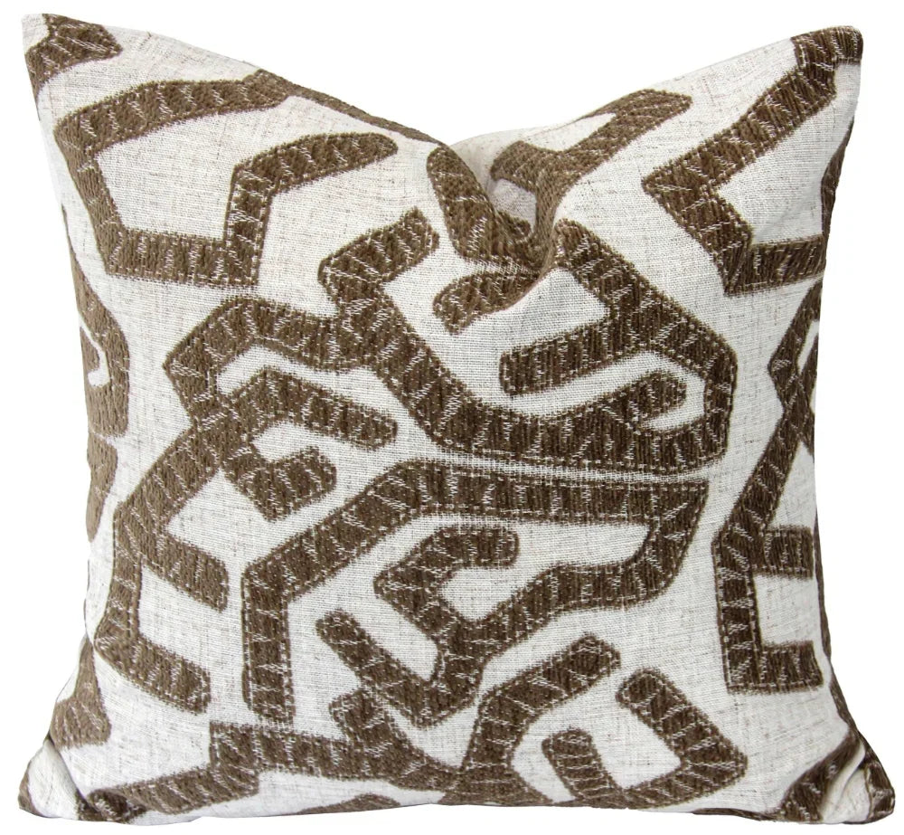 Havana Brown & Natural Abstract Jacquard Cushion 50 cm Malini