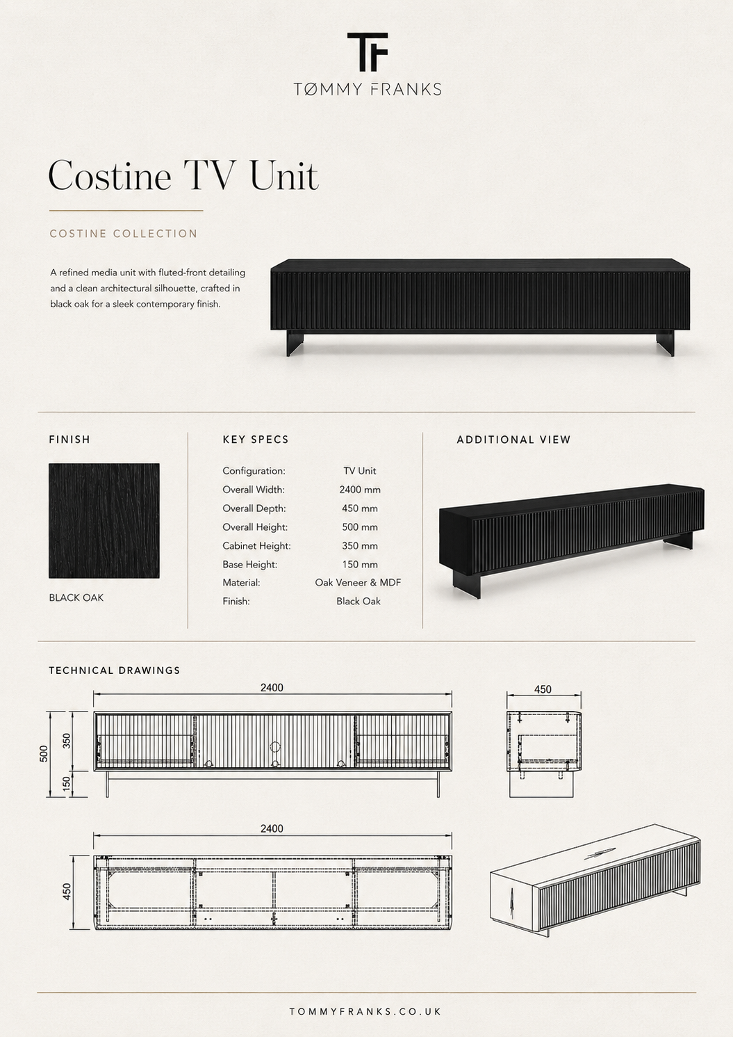 Costine Smoke Oak Media TV Cabinet Unit 200cm by Tommy Franks