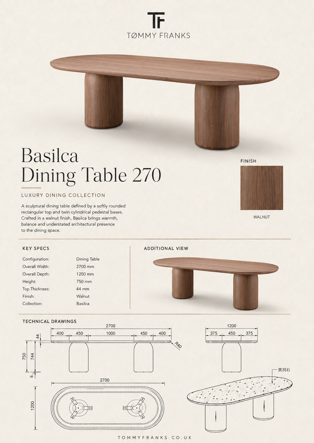 Basilca Walnut Wood Dining Table Tommy Franks