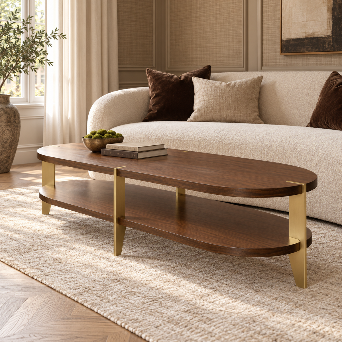 Malibu Coffee Table Walnut Wood Veneer & Brass Frame Berkeley Designs