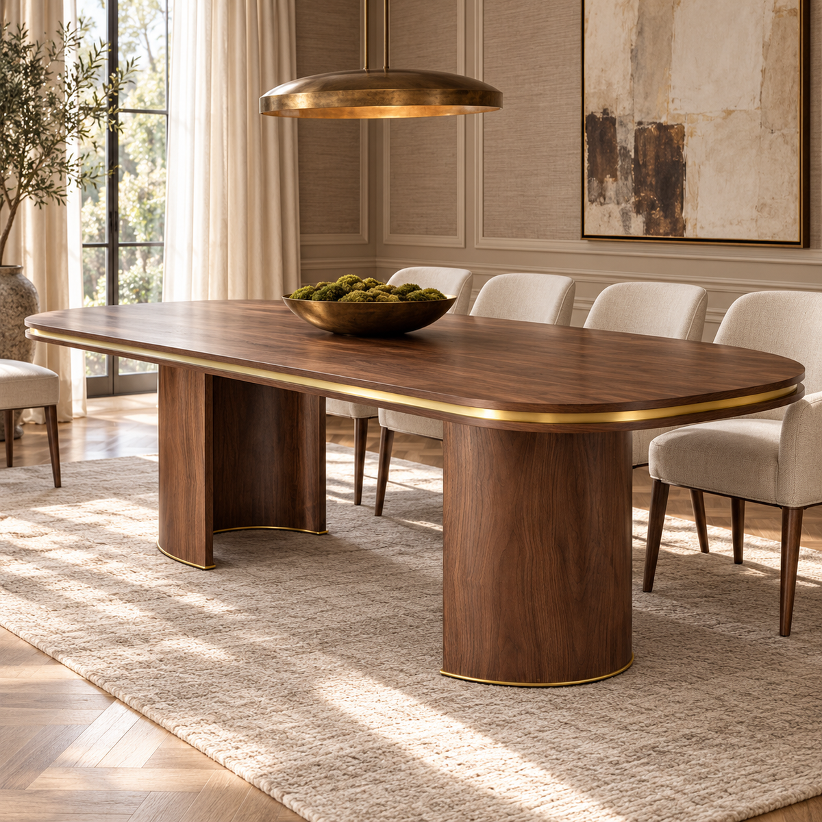 Malibu Dining Table in Natrual Walnut and Brass - 240 cm Berkeley Designs