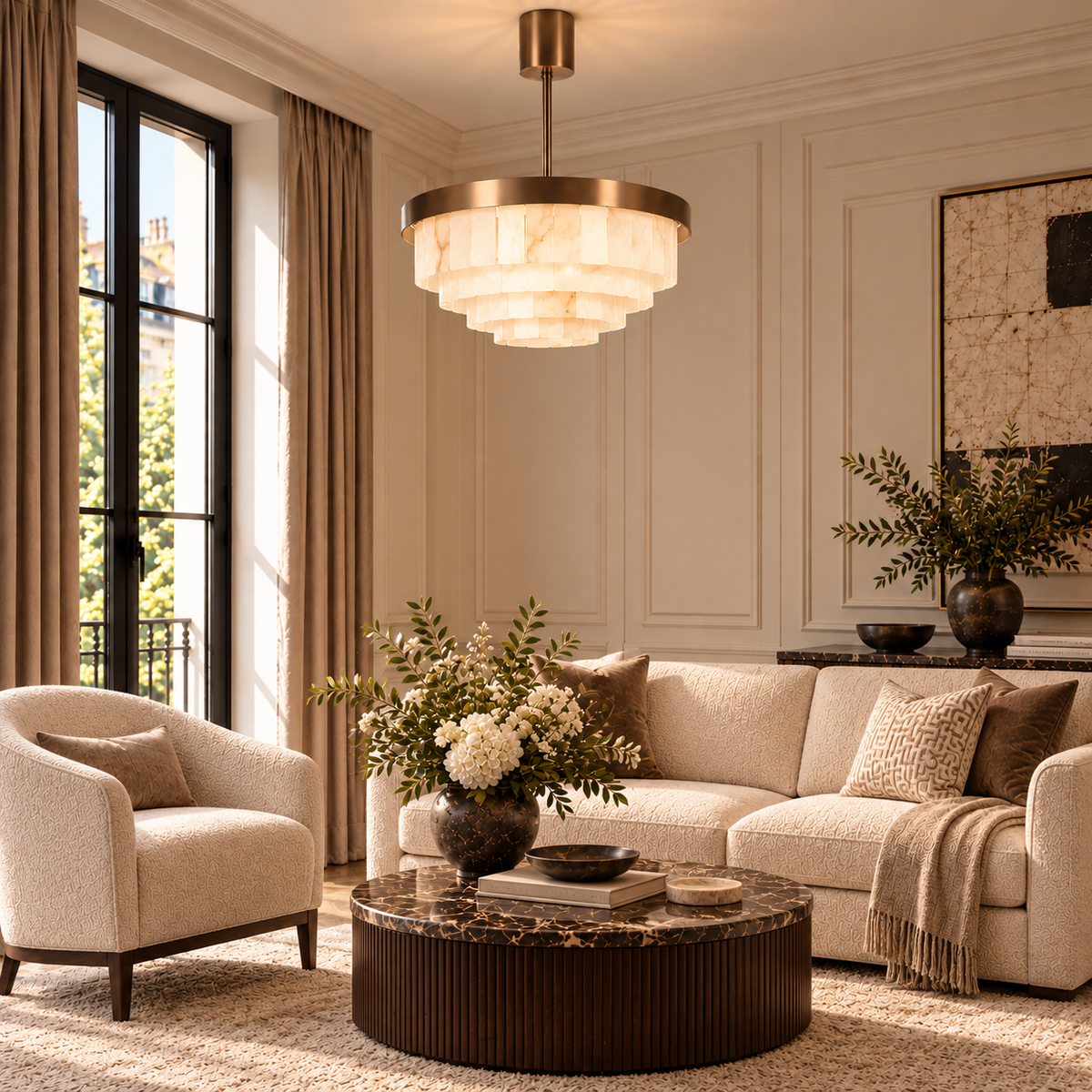 Mayfair Bronze 6 Light Alabaster Pendant Light 60cm by Decorum Collection