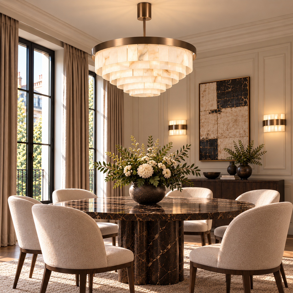 Mayfair Bronze 10 Light Alabaster Pendant Light 80cm by Decorum Collection
