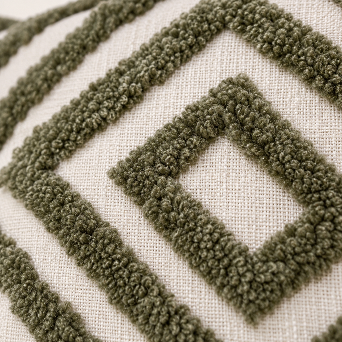 Mesa Olive Cotton Tufted Geometric Cushion 43x43cm (Feather Filled) Malini