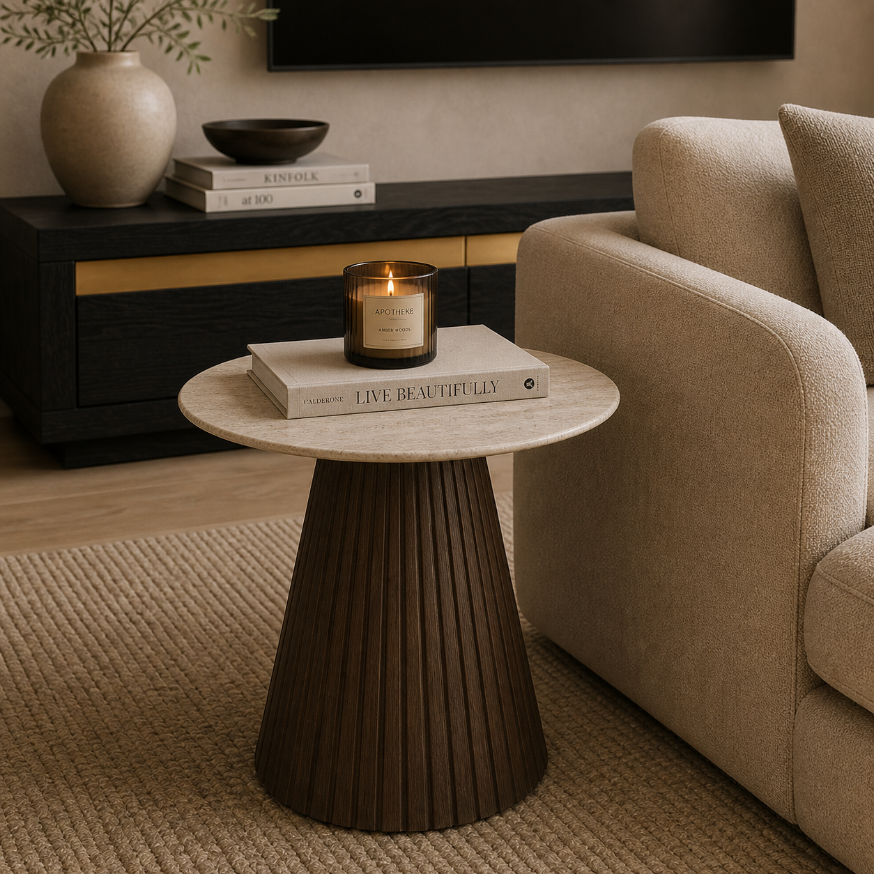 Milant Brown Walnut & Marble Top Side Table by Berkeley Designs