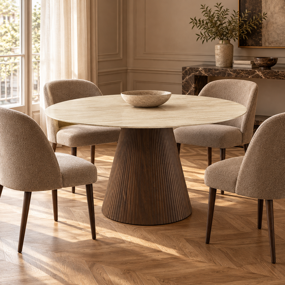 Milan Walnut Wood & Marble Dining Table Berkeley Designs