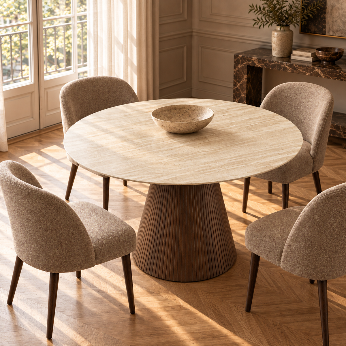 Milan Walnut Wood & Marble Dining Table Berkeley Designs