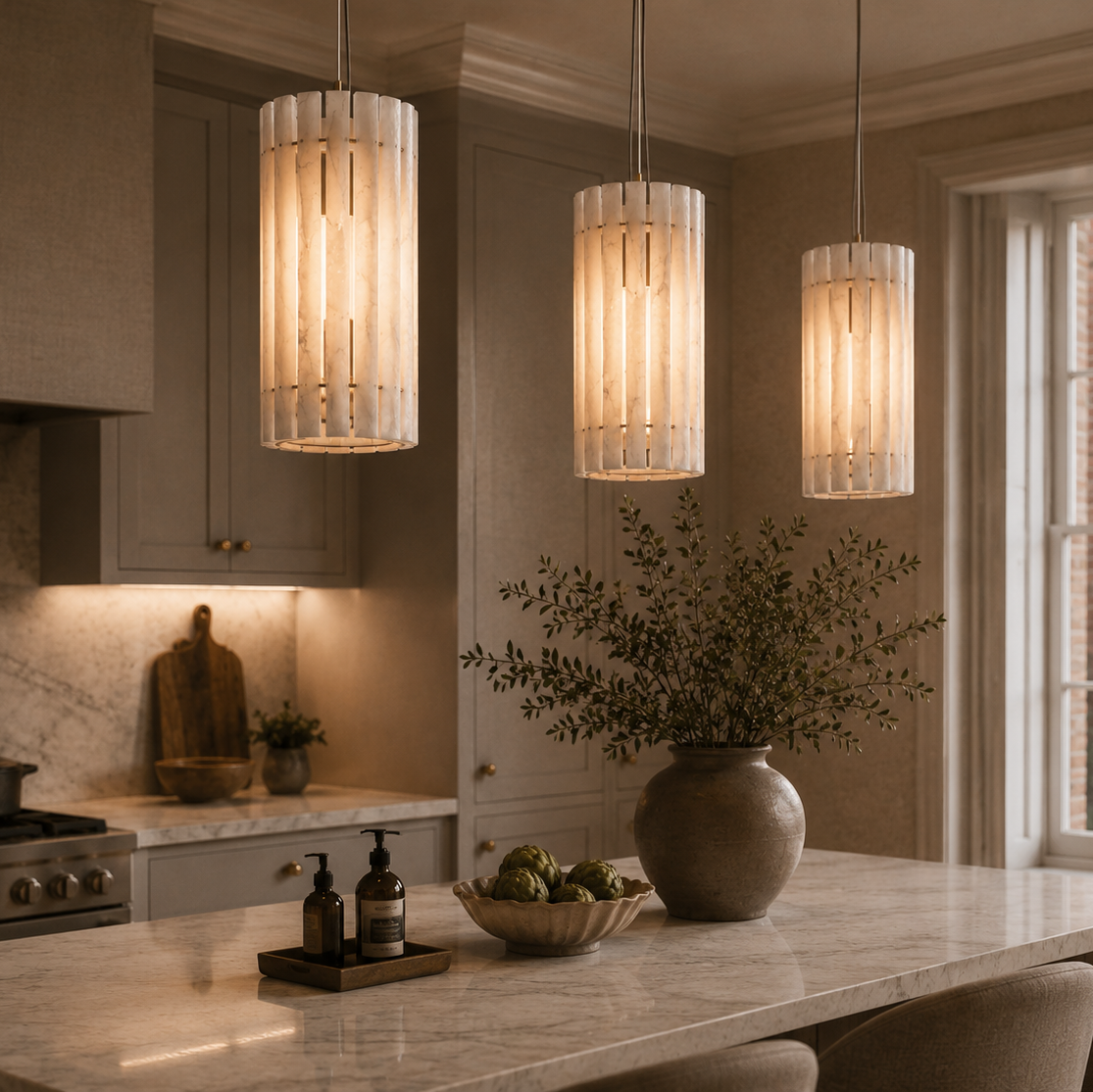 Morven Bronze & Alabaster Pendant Light by RV Astley