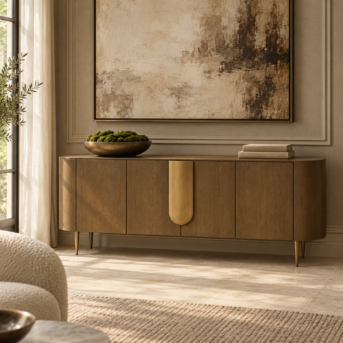 Napa Sideboard in Textured Carmel Oak Wood with Bronze Handles Berkeley Designs