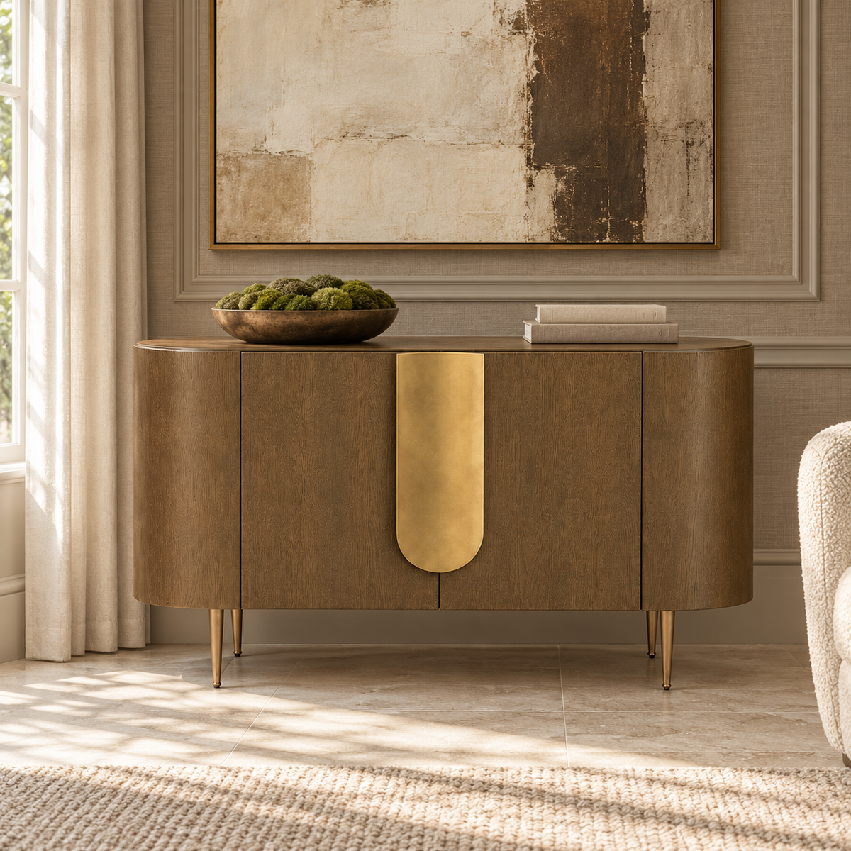 Napa Sideboard in Textured Carmel Oak Wood with Bronze Handles - 2 Door Berkeley Designs
