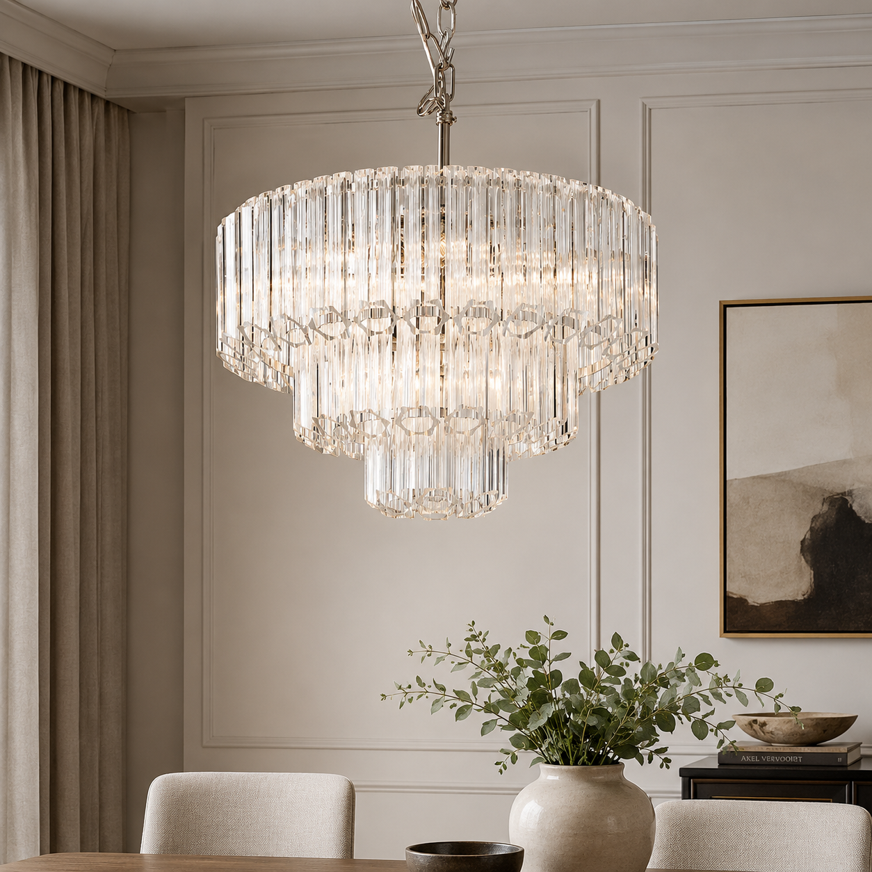 Nasser Nickel & Glass Medium Glass Chandelier by RV Astley