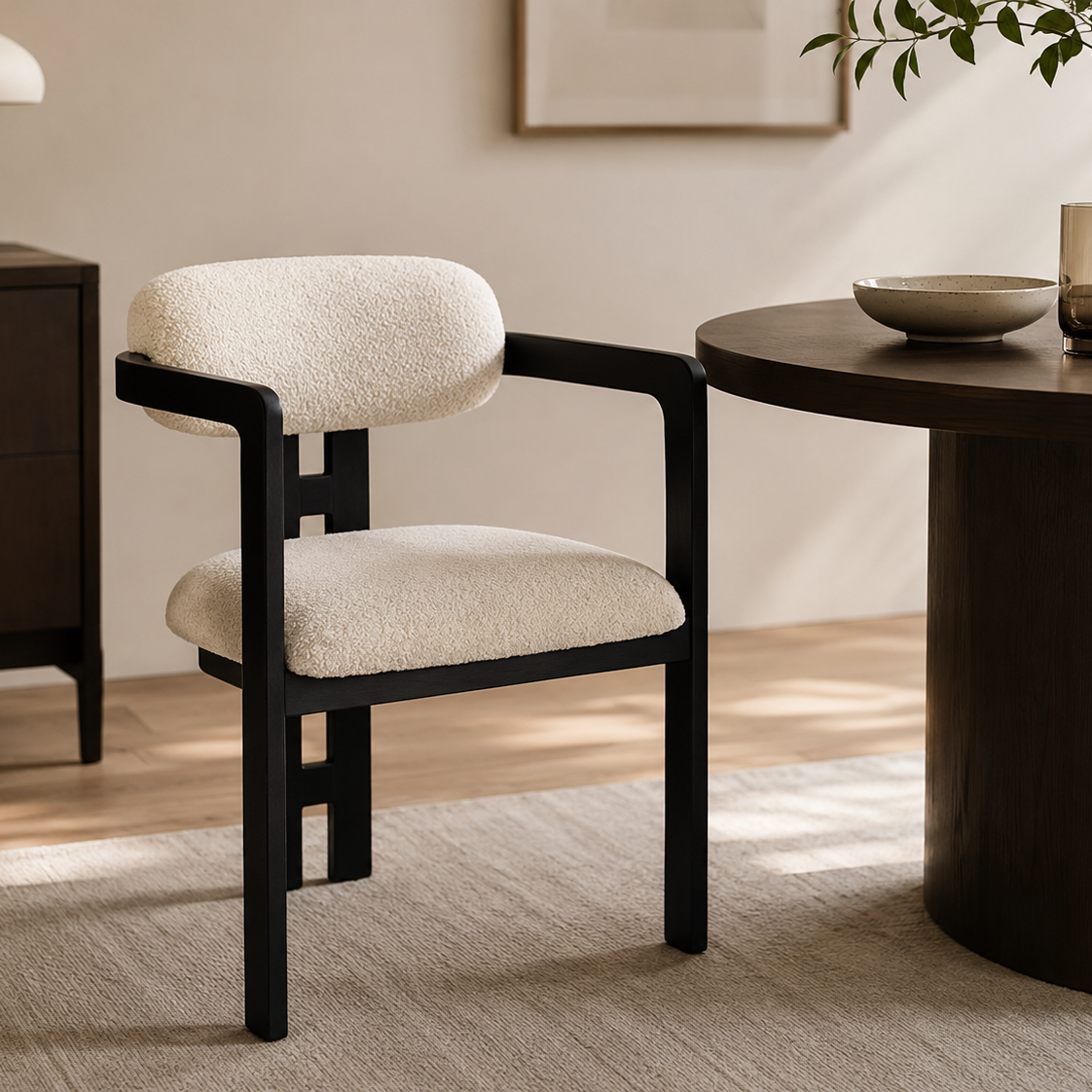 Neo Matt Black Oak & Boucle Sand Fabric Chair Liang & Eimil