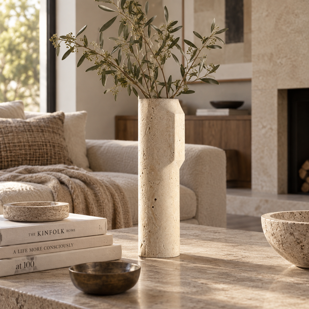 Oakley Beige Marble Large Vase by Liang & Eimil