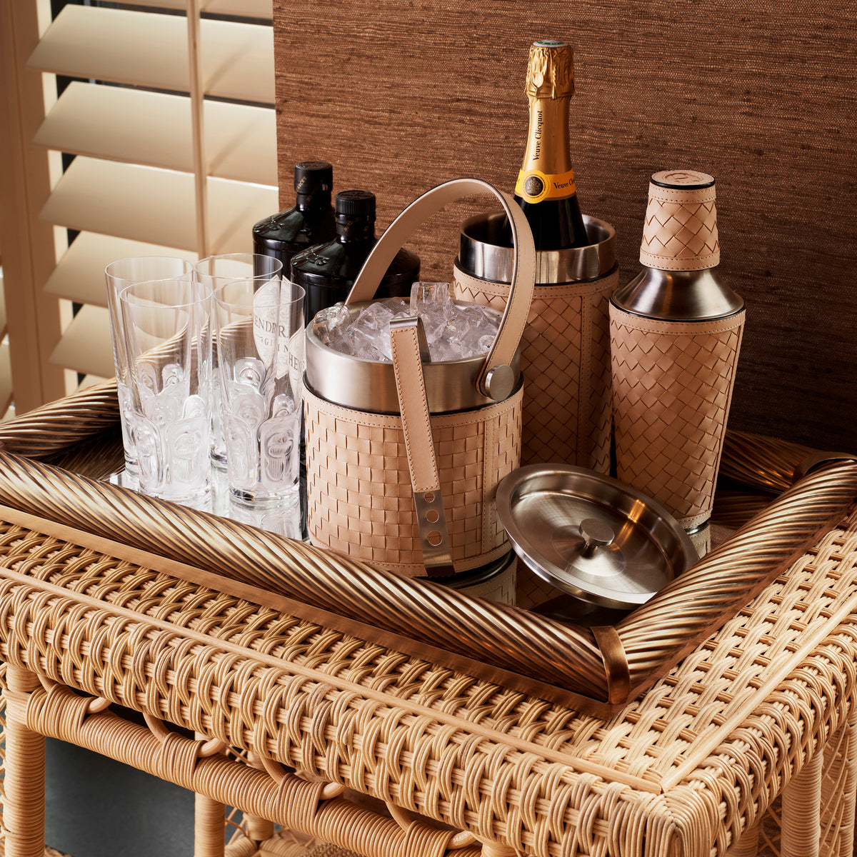 Bar Set Sintra tan leather set of 3 by Eichholtz
