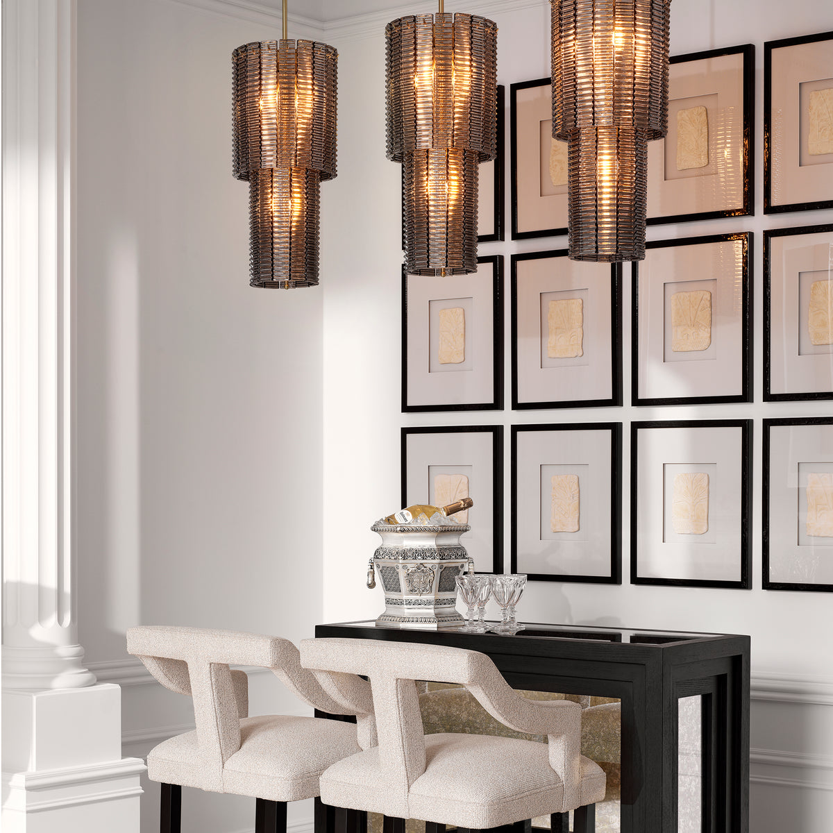 Chandelier Imperial S brushed brass finish smoke glass by Eichholtz