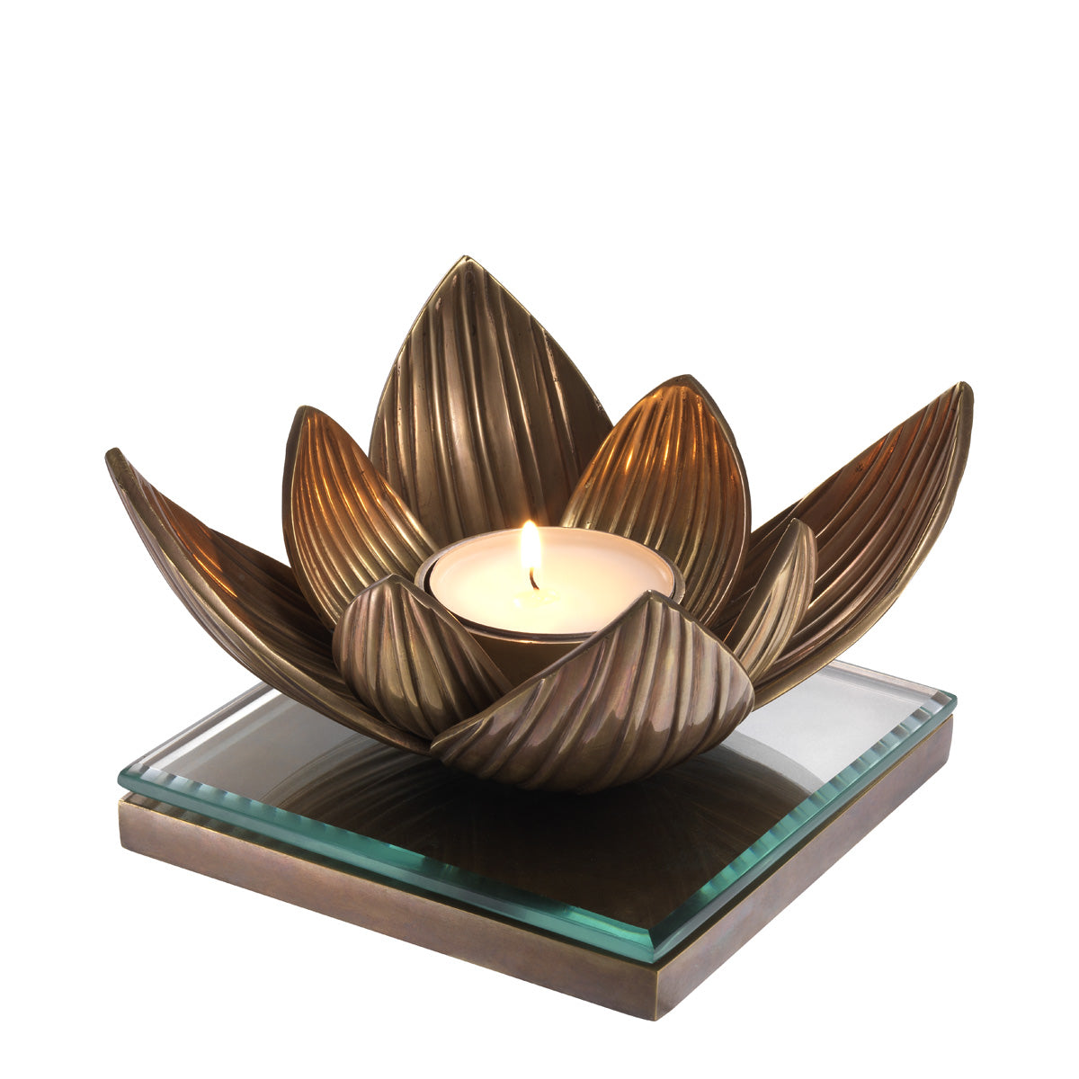Tealight Holder Lotus vintage brass finish by Eichholtz