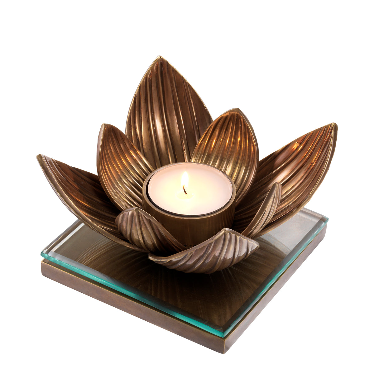 Tealight Holder Lotus vintage brass finish by Eichholtz