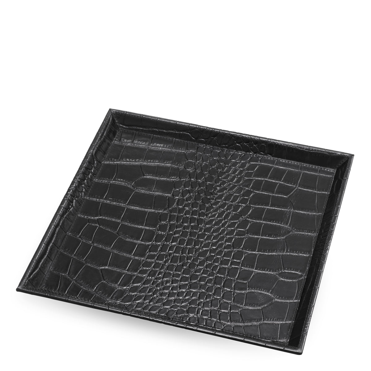 Desk Tray Scaleo croco embossed black leather set of 2 by Eichholtz