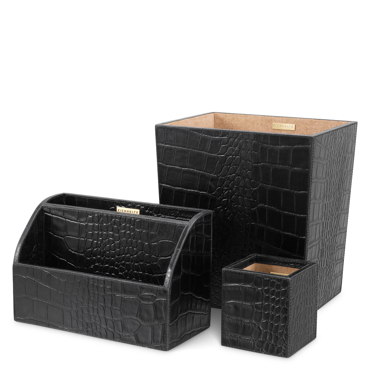 Desk Set Scaleo croco embossed black leather set of 3 by Eichholtz