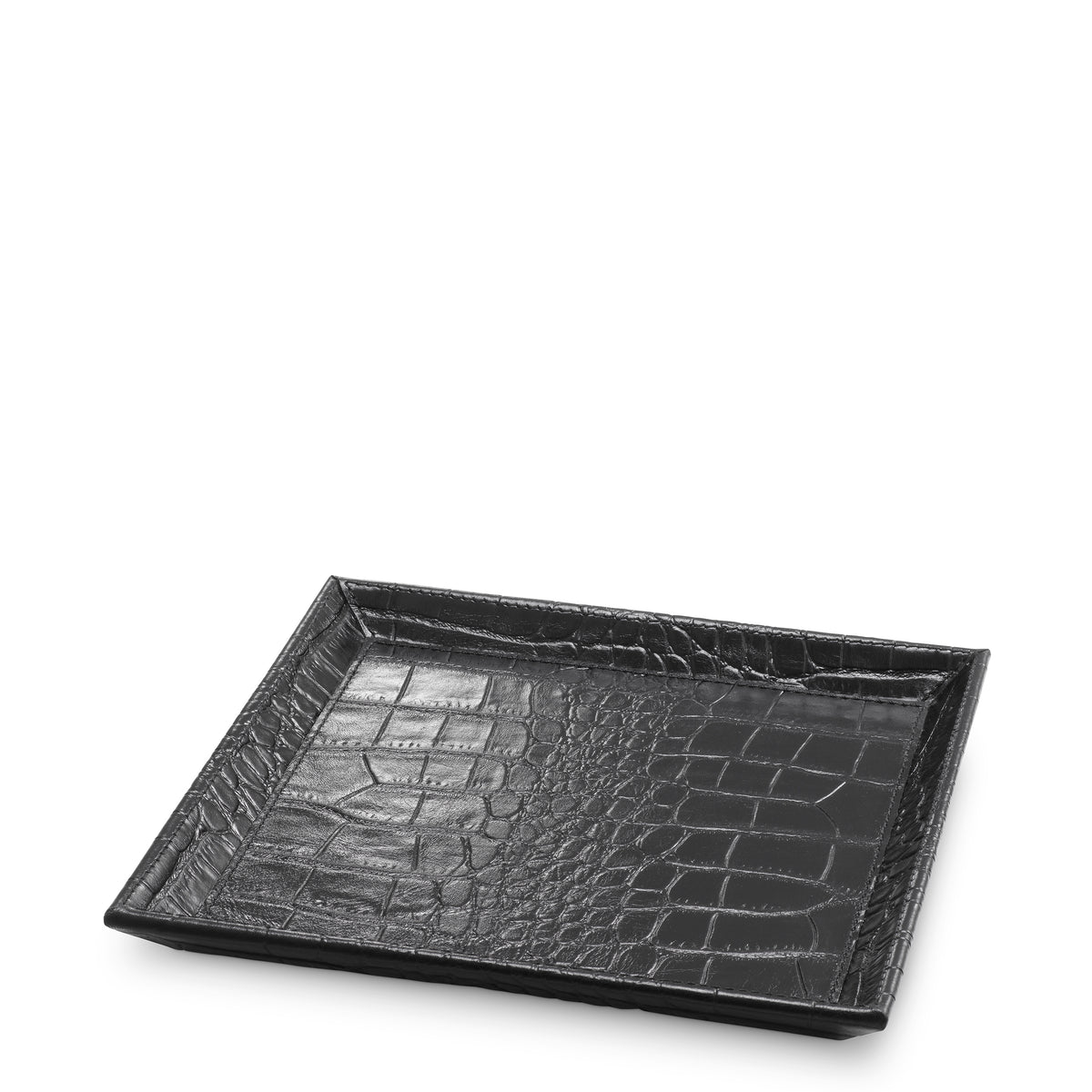 Desk Tray Scaleo croco embossed black leather set of 2 by Eichholtz