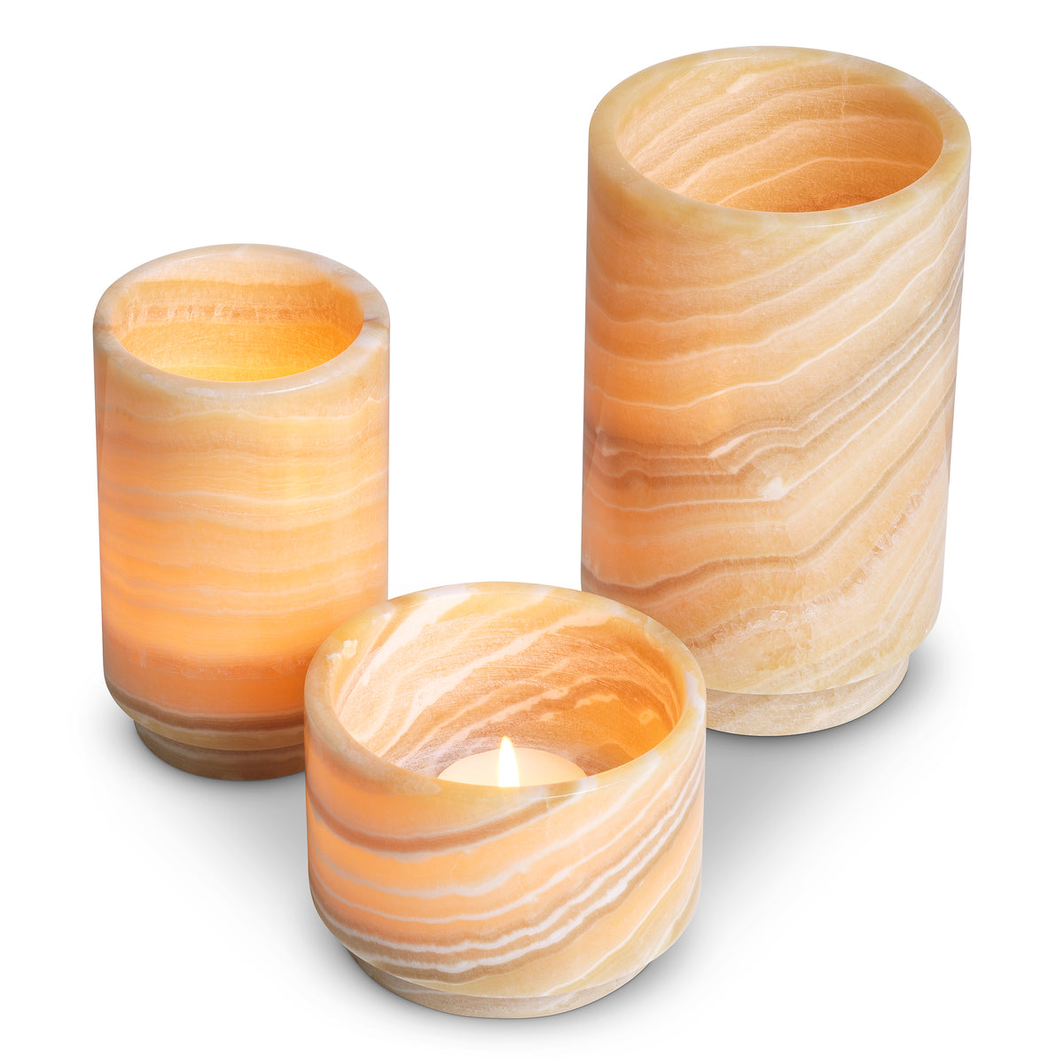 Tealight holder Leonidas yellow onyx set of 3 by Eichholtz