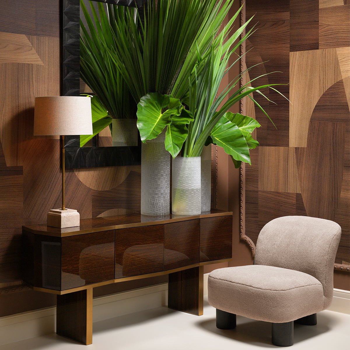 Mirror Belmont straw marquetry charcoal by Eichholtz