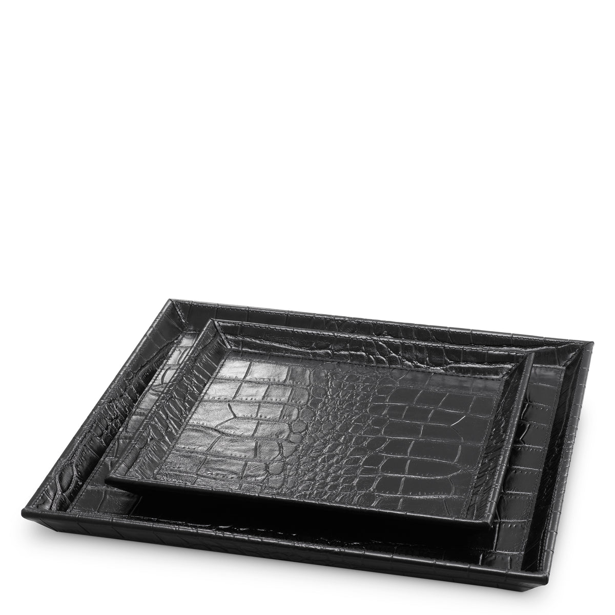 Desk Tray Scaleo croco embossed black leather set of 2 by Eichholtz