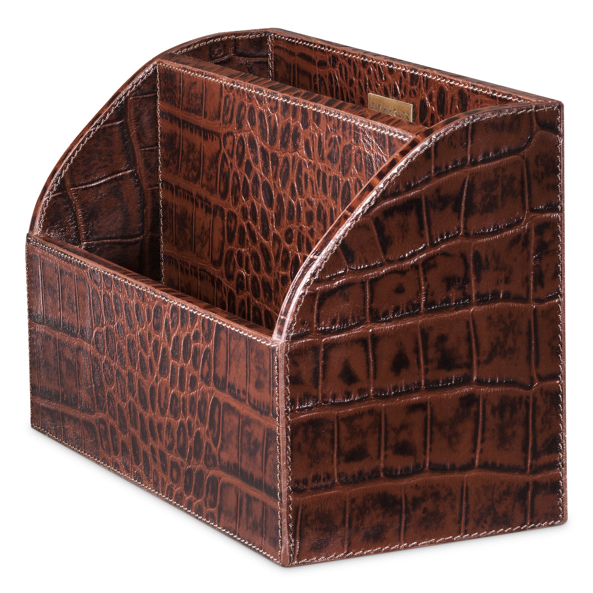 Desk Set Scaleo croco embossed antique brown leather set of 3 by Eichholtz