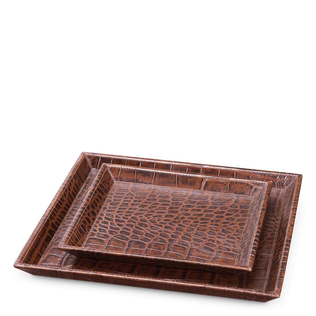 Desk Tray Scaleo croco embossed antique brown leather set of 2 by Eichholtz