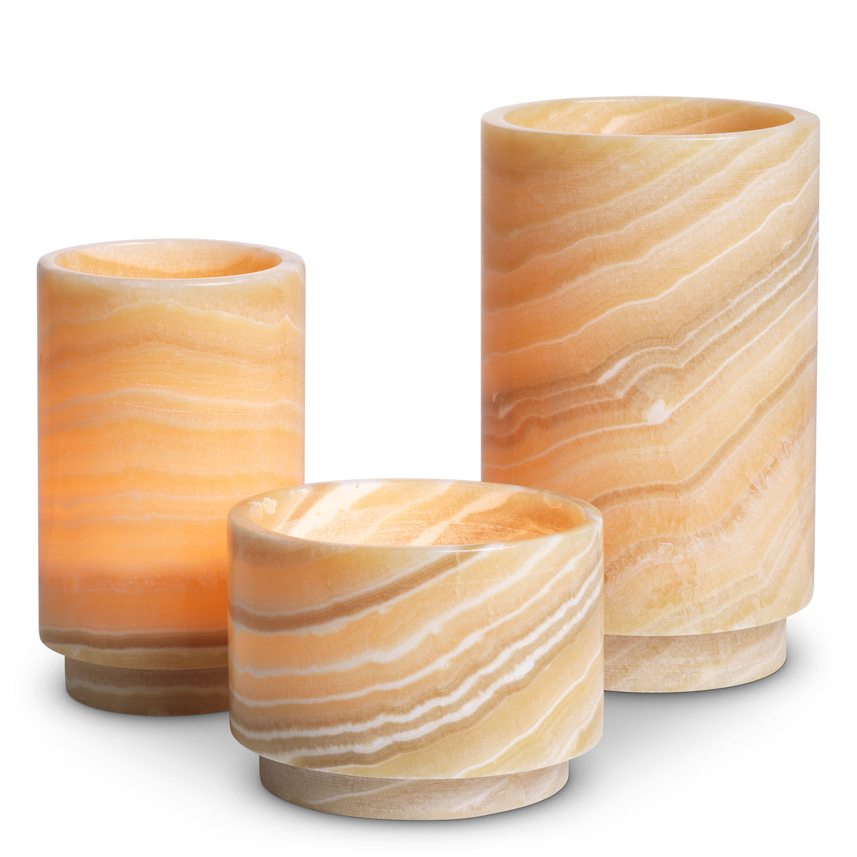 Tealight holder Leonidas yellow onyx set of 3 by Eichholtz